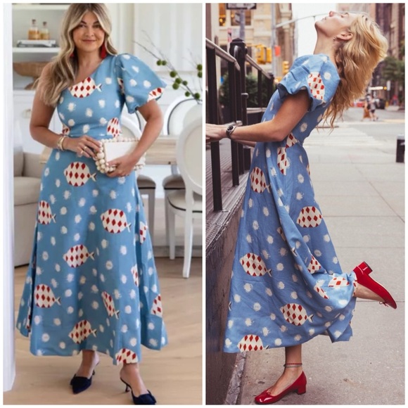 HUNTER BELL Dresses & Skirts - NWT HUNTER BELL CARMEN  One-shoulder Fish Printed Midi Dress SZ US 6